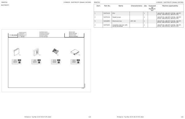 Manitou Platform 160 ATJ E3 to 180 ATJ 2 RC E3 Parts Catalog 647400