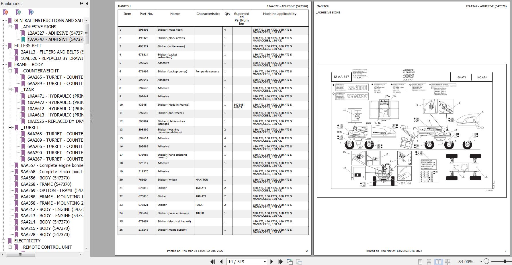 Manitou Platform 160 ATJ Parts Catalog 547370