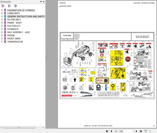 Manitou Platform 160 ATJ RNC 4RD ST5 S1 Parts Catalog 647696