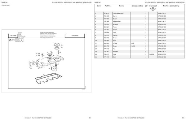 Manitou Platform 160 ATJS Parts Catalog 547370 1