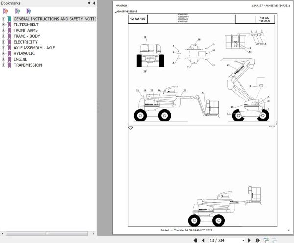 Manitou Platform 165 ATJ Parts Catalog 547331