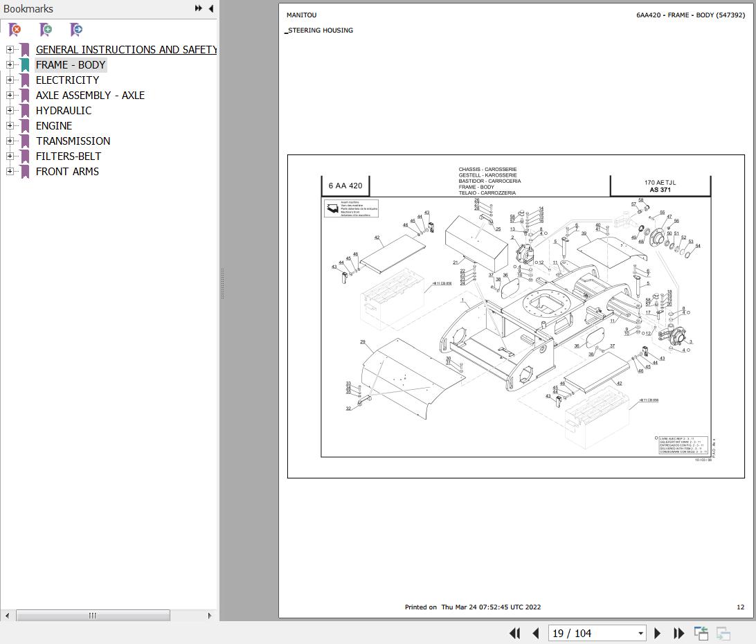 Manitou Platform 170 AETJL AS371 Parts Catalog 547392