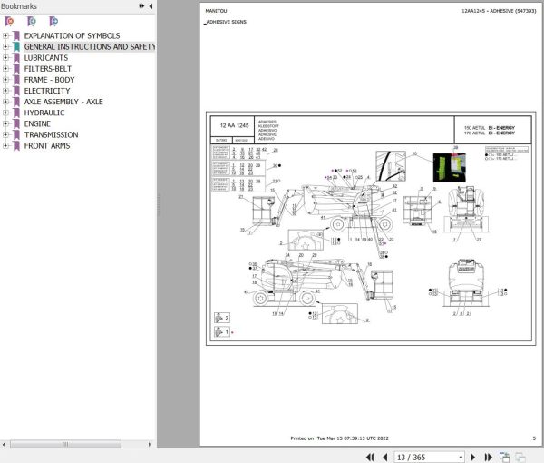 Manitou Platform 170 AETJL BI ENERGY Parts Catalog 547393