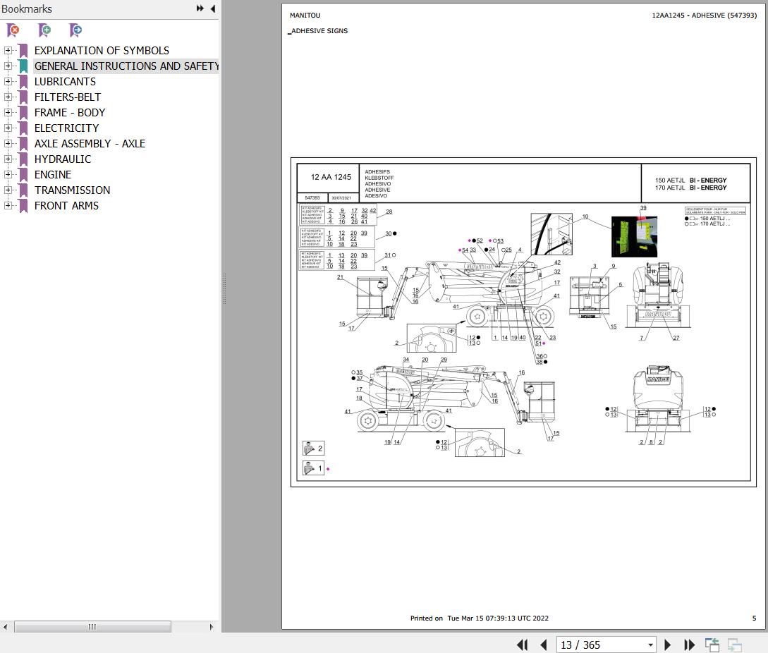 Manitou Platform 170 AETJL BI ENERGY Parts Catalog 547393