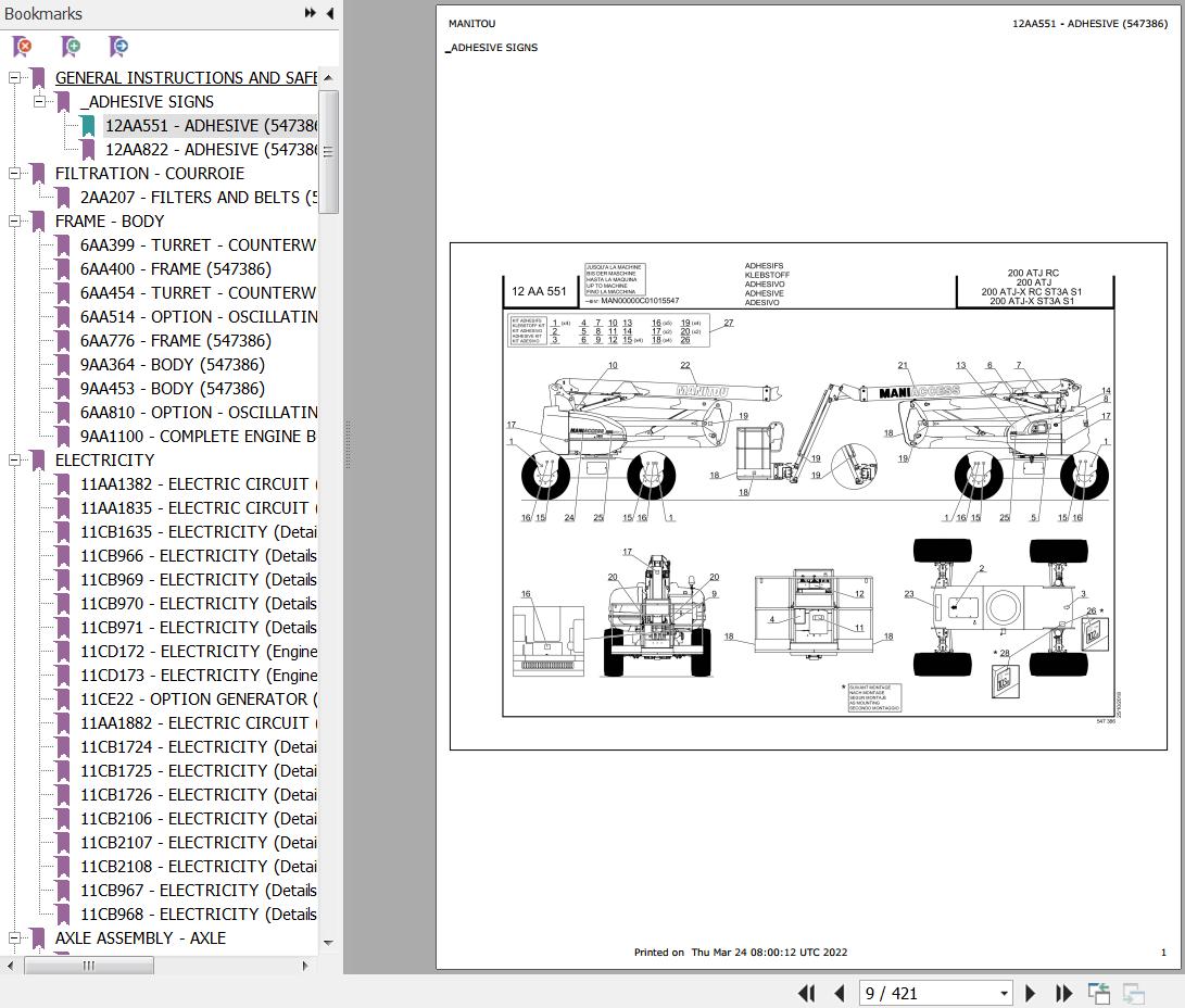 Manitou Platform 200 ATJ X RC ST3A S1 Parts Catalog 547386