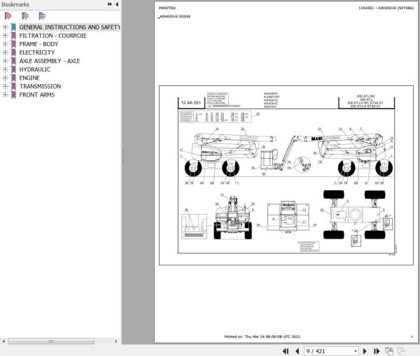 Manitou Platform 200 ATJ X ST3A S1 Parts Catalog 547386