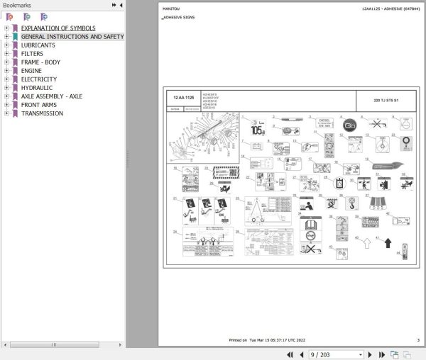 Manitou Platform 220 TJ ST5 S1 Parts Catalog 647844