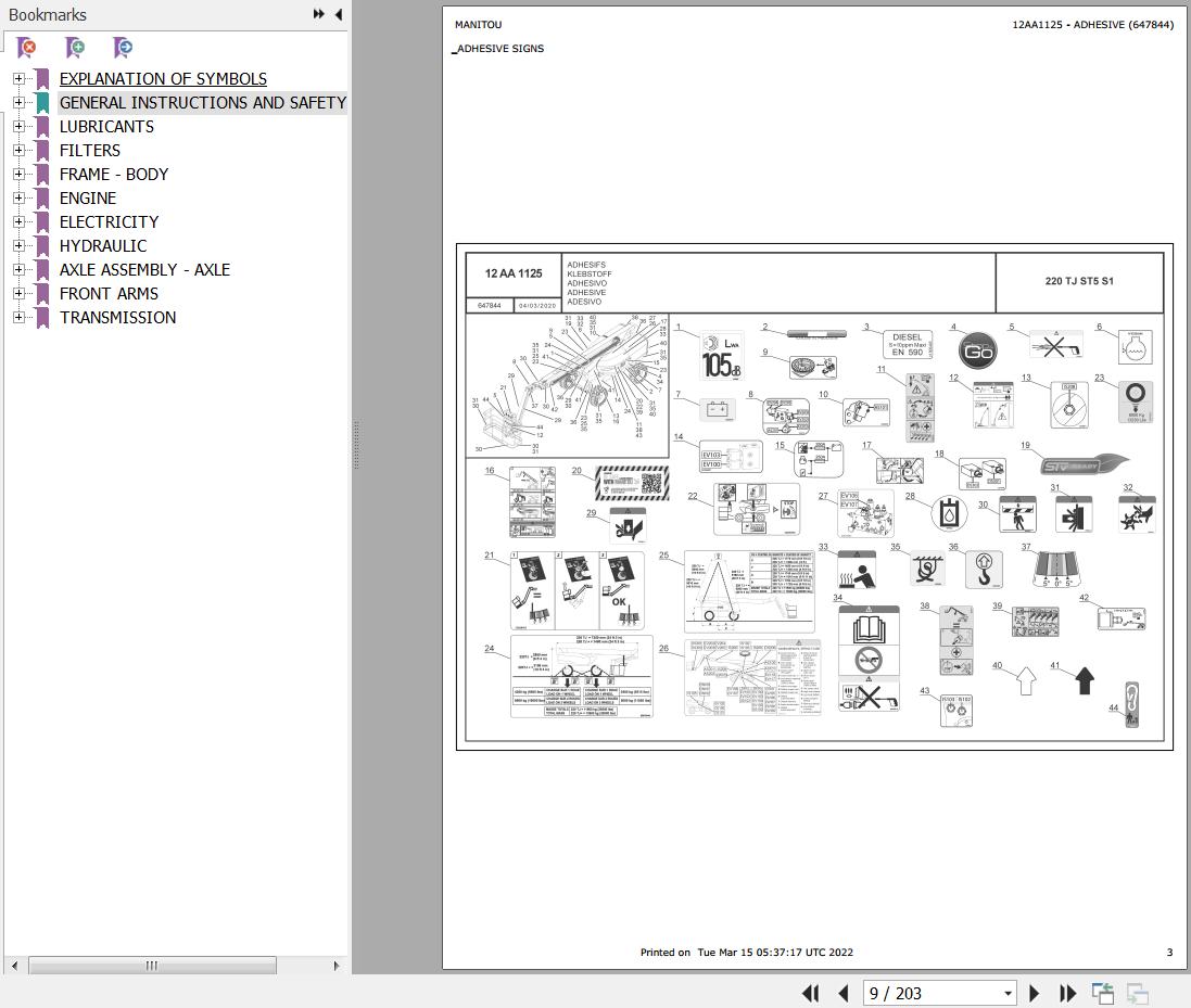 Manitou Platform 220 TJ ST5 S1 Parts Catalog 647844