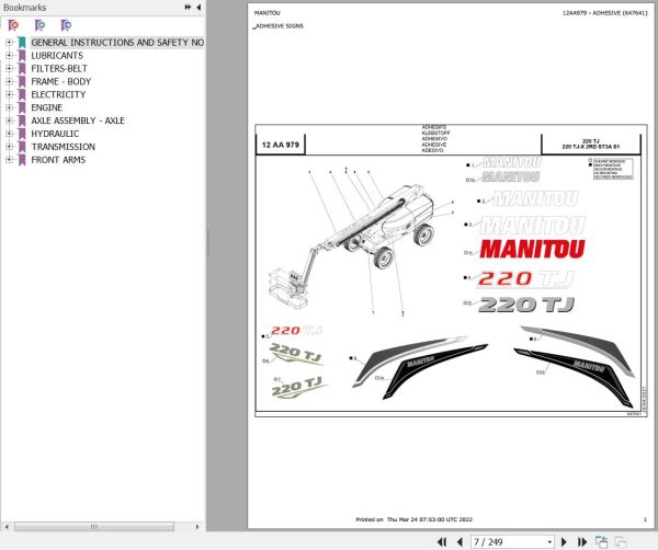 Manitou Platform 220 TJ X 2RD ST3A S1 Parts Catalog 647641