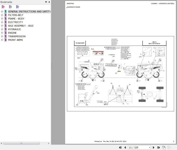 Manitou Platform 260 TJ Parts Catalog 647382