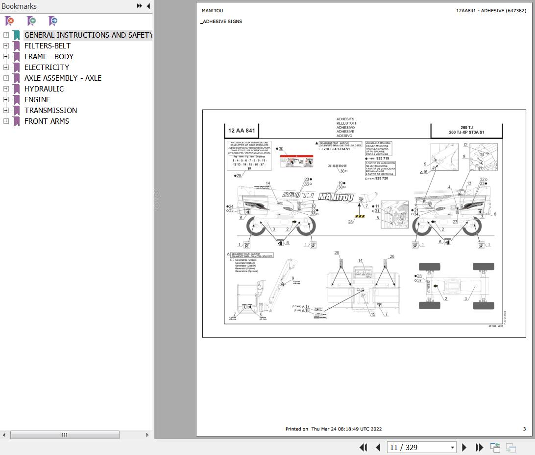 Manitou Platform 260 TJ Parts Catalog 647382