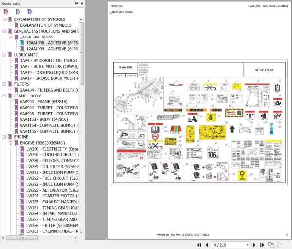 Manitou Platform 260 TJP ST5 S1 Parts Catalog 647816