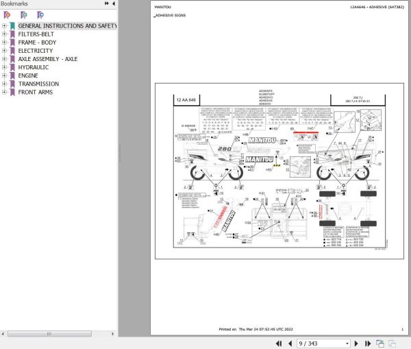 Manitou Platform 280 TJ Parts Catalog 647382