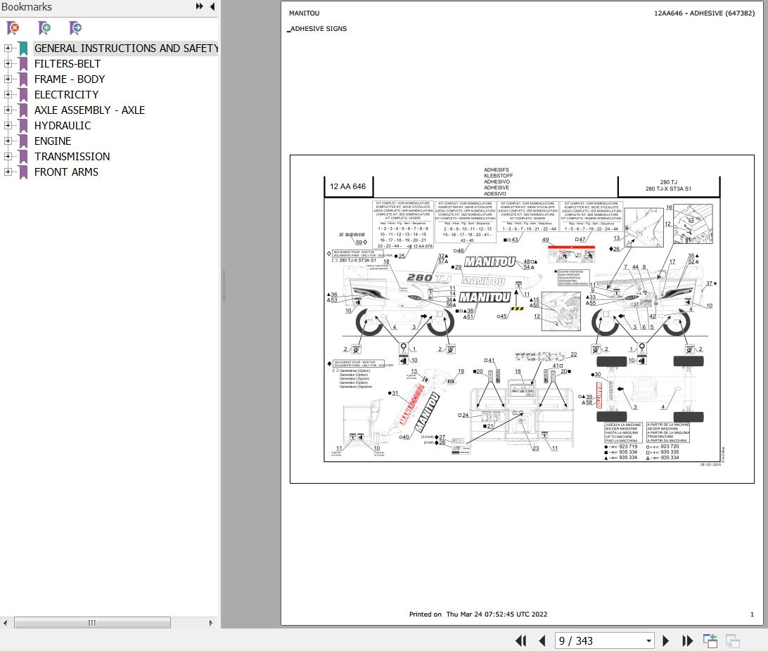 Manitou Platform 280 TJ Parts Catalog 647382