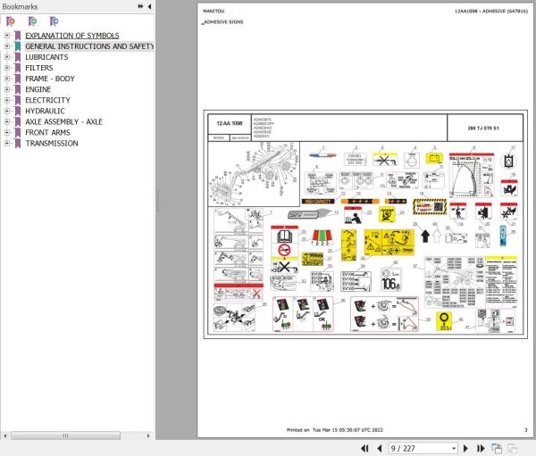 Manitou Platform 280 TJ ST5 S1 Parts Catalog 647816
