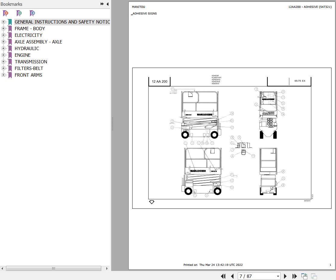 Manitou Platform 65EX Parts Catalog 547321