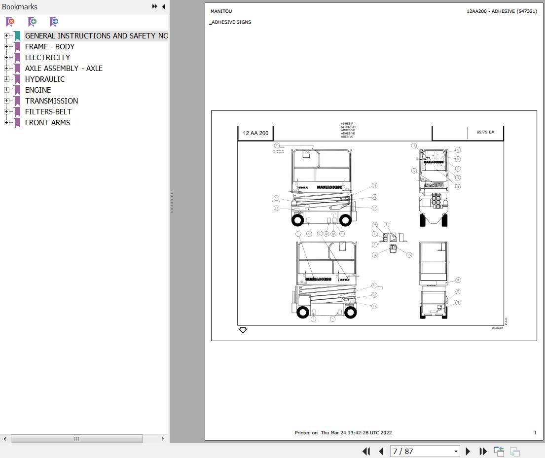 Manitou Platform 75EX Parts Catalog 547321