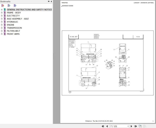 Manitou Platform 78 XE Parts Catalog 547355