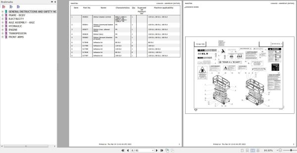 Manitou Platform 80 ELX Parts Catalog 547325