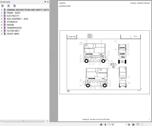 Manitou Platform 80 EX Parts Catalog 547323