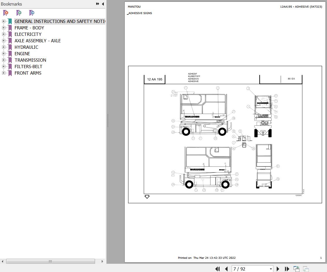 Manitou Platform 80 EX Parts Catalog 547323