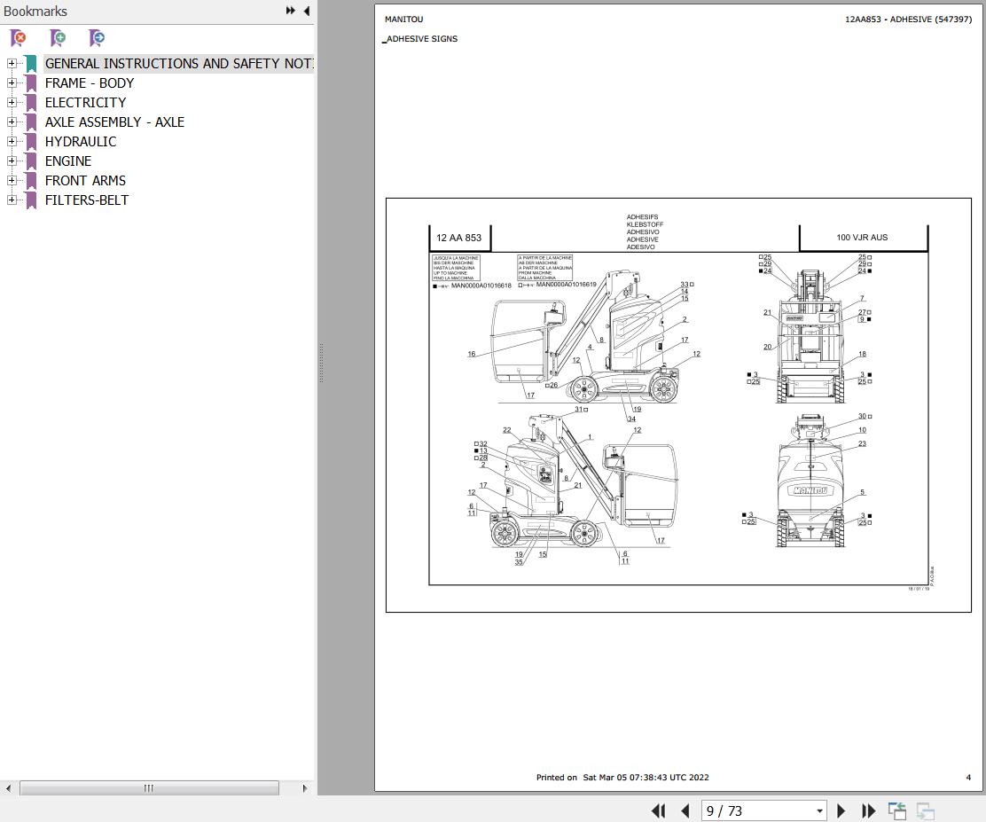 Manitou Platform 80 VJR EVOLUTION Parts Catalog 547397