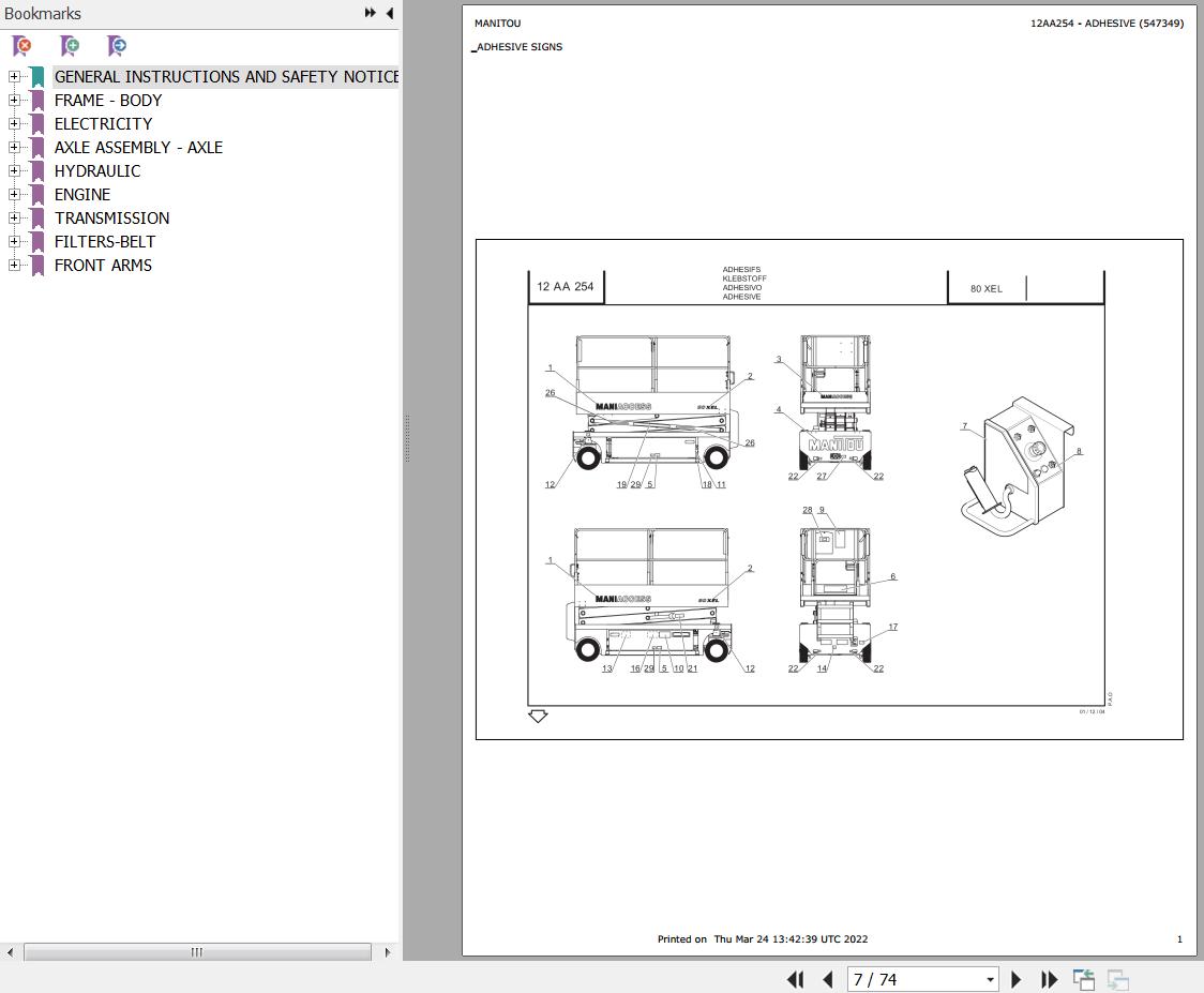 Manitou Platform 80 XEL Parts Catalog 547349
