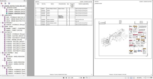 Manitou Platform AETJ 43 Parts Catalog 547378