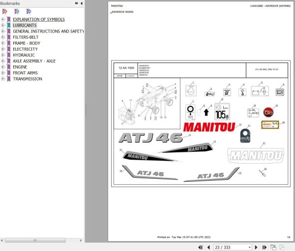 Manitou Platform ATJ 46 RNC 2RD T4 S1 Parts Catalog 647696