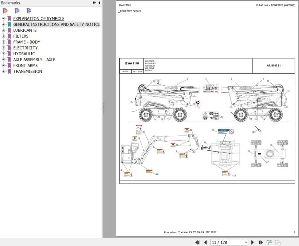 Manitou Platform ATJ 60 E S1 Parts Catalog 647800