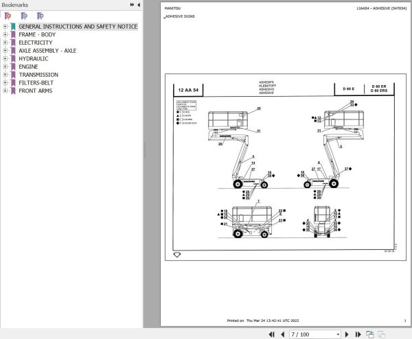 Manitou Platform D 80 ERS Parts Catalog 547034