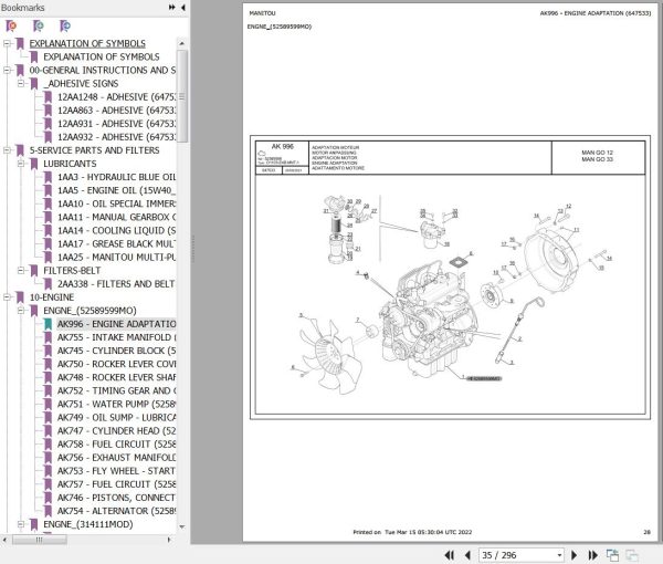 Manitou Platform MAN GO 12 MAN GO 33 Parts Catalog 647533