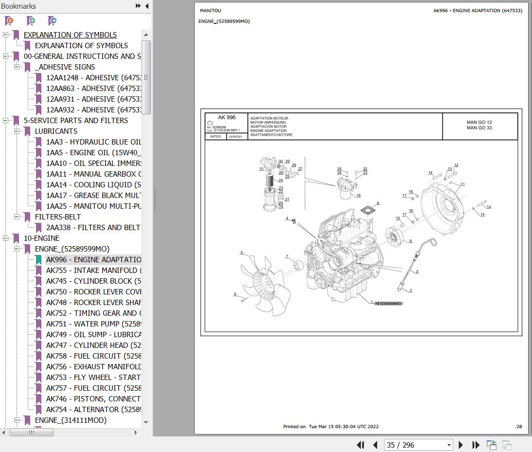 Manitou Platform MAN GO 12 MAN GO 33 Parts Catalog 647533