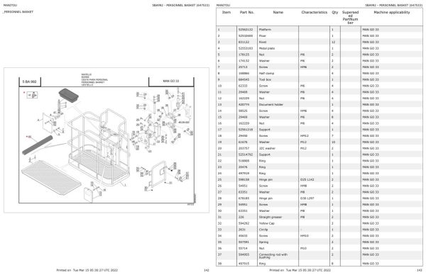 Manitou Platform MAN GO 12 MAN GO 33 Parts Catalog 647533 1