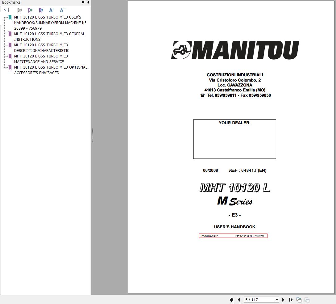 Manitou Platform MHT10120L Series E3 Turbo Operators Manual 648413