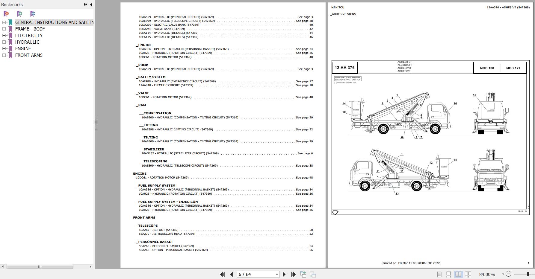 Manitou Platform MOB 130 Parts Catalog 547369