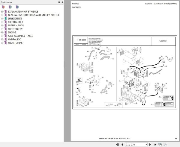 Manitou Platform TJ 85 T4 S1 Parts Catalog 647773