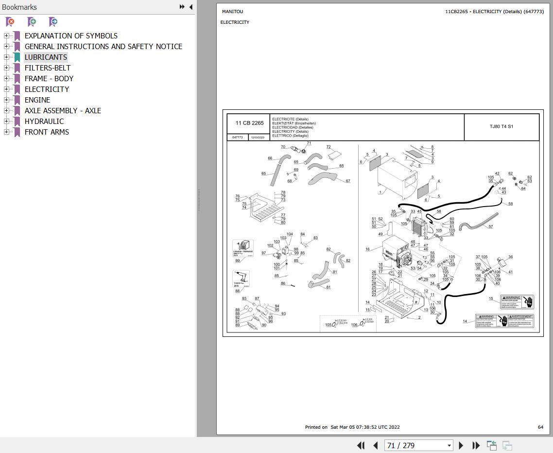 Manitou Platform TJ 85 T4 S1 Parts Catalog 647773
