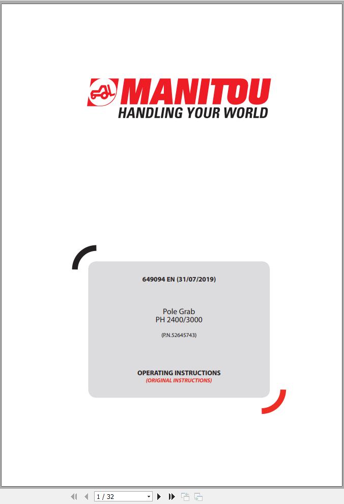 Manitou Pole Grab PH2400 PH3000P Operators Manual 64909 EN