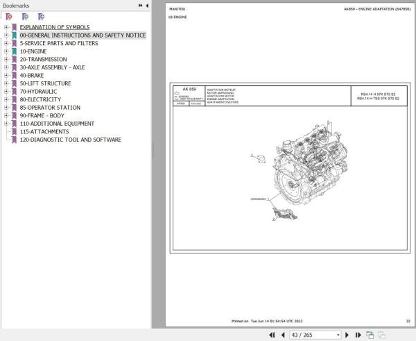Manitou RS4 14 H 57K ST5 S2 RS4 14 H TSS 57K ST5 S2 Parts Catalog 647850
