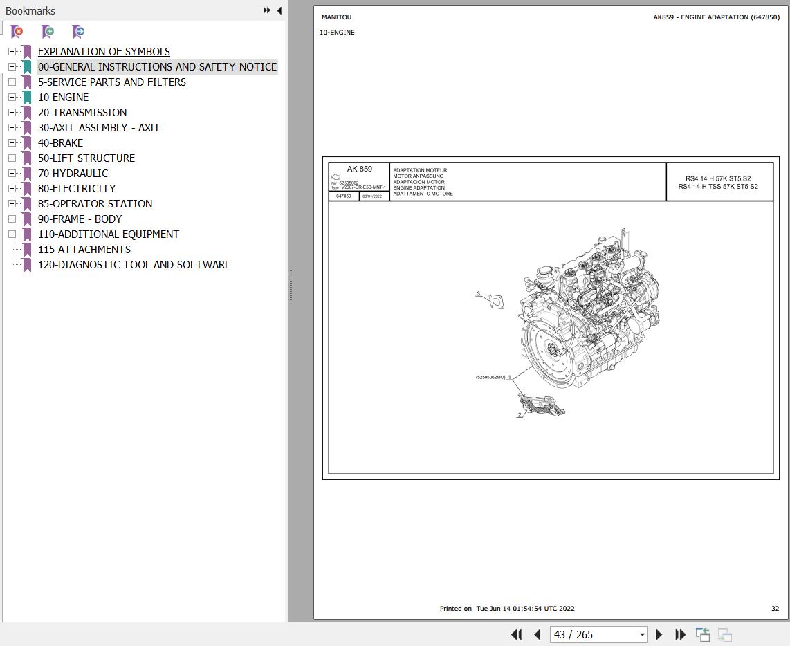 Manitou RS4 14 H 57K ST5 S2 RS4 14 H TSS 57K ST5 S2 Parts Catalog 647850