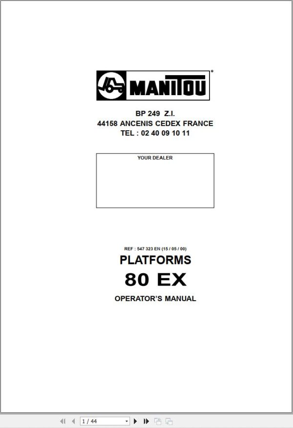 Manitou Scissor Platform 80EX Operators Manual 547323