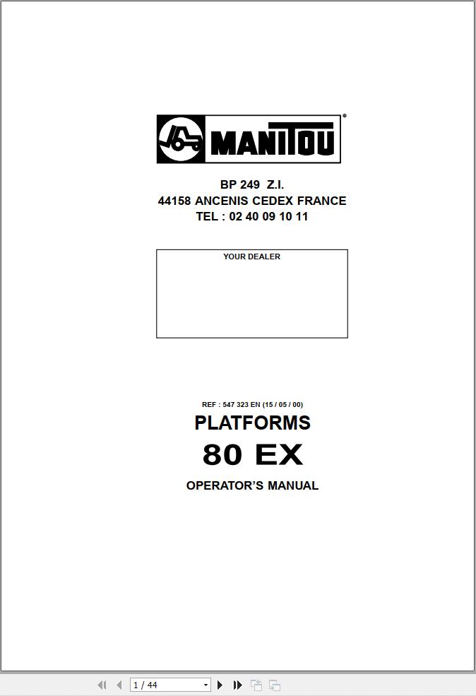 Manitou Scissor Platform 80EX Operators Manual 547323