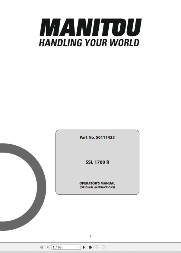 Manitou Skid Steer Loader SSL1700R Operator’s Manual 50111433