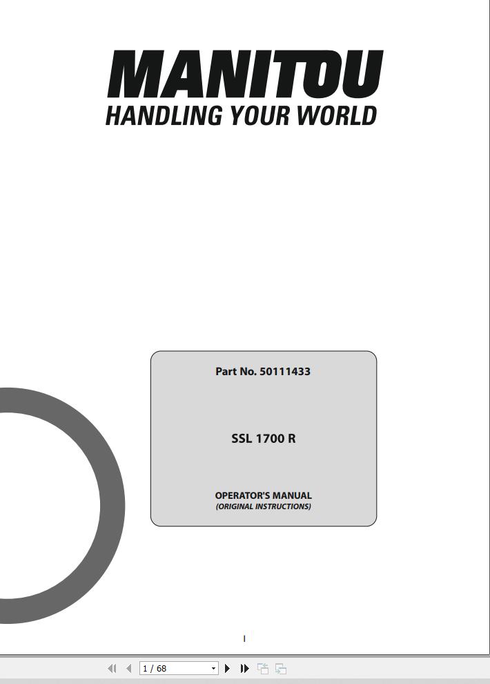 Manitou Skid Steer Loader SSL1700R Operator’s Manual 50111433