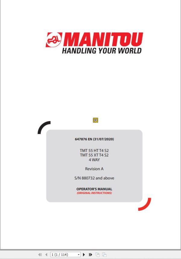 Manitou TMT55HTT4S2 4WAY TMT55XTT4S2 4WAY Operators Manual 647876