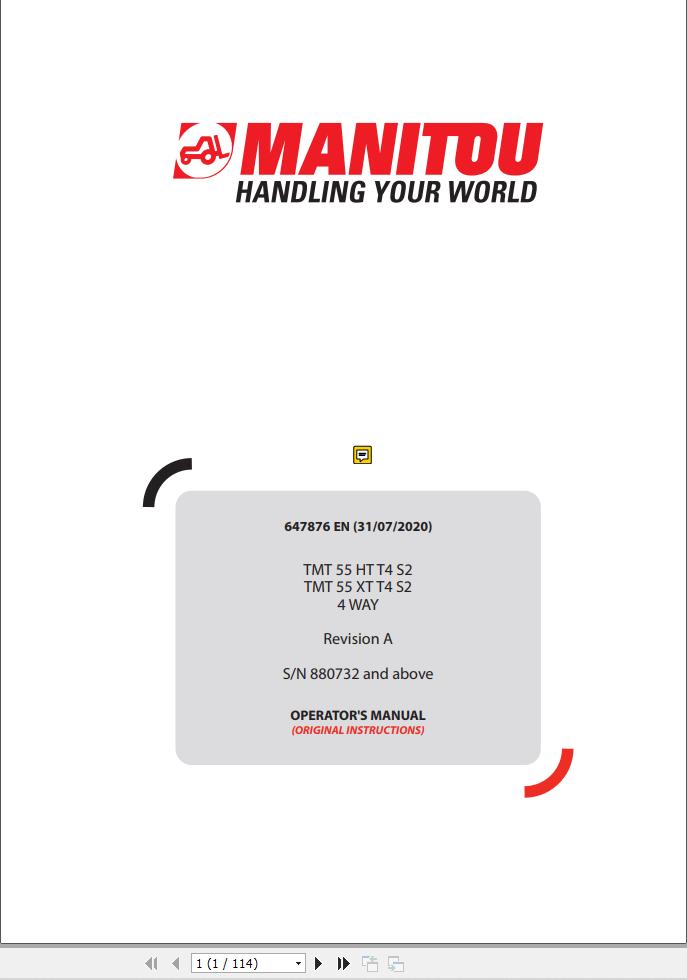Manitou TMT55HTT4S2 4WAY TMT55XTT4S2 4WAY Operators Manual 647876