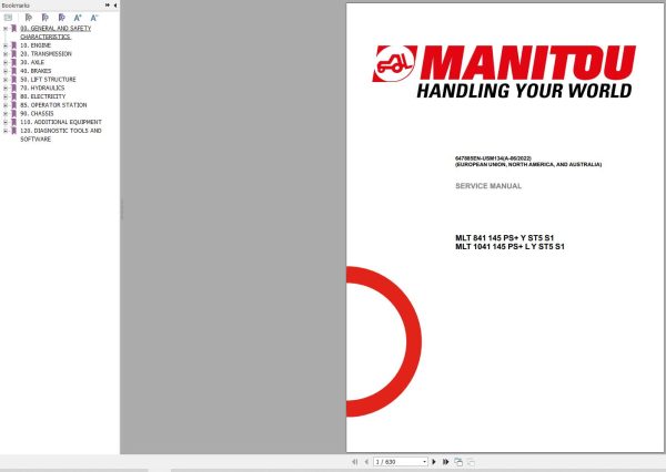 Manitou Telehander MLT 841 145 MLT 1041 145 Service Manual 647885EN USM134