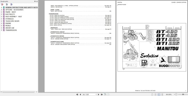Manitou Telehandler BT 420 425 BTI 220 225 S3 E2 Parts Catalog 547918