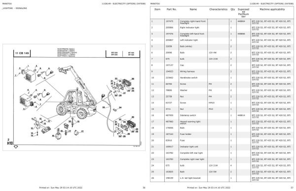 Manitou Telehandler BTI 220 to BT 425 Parts Catalog 547008 1